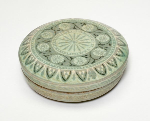 Covered Cosmetic Box with Chrysanthemum Flower Heads, Korea, Goryeo dynasty, mid-13th century. Creator: Unknown.