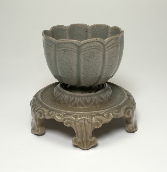 Lobed Cup and Stand with Floral Sprays and Lotus Leaves, Korea, Goryeo dynasty, mid-12th century. Creator: Unknown.