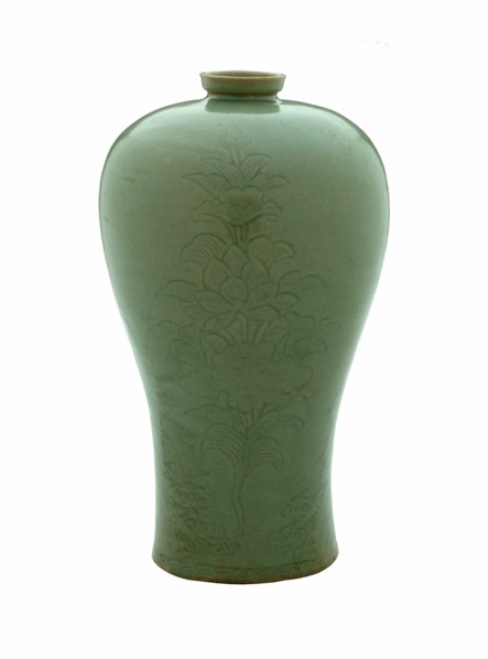 Vase(Maebyong) with Lotus Sprays and Cloud Scrolls, Korea, Goryeo dynasty (918-1392), 12th century. Creator: Unknown.
