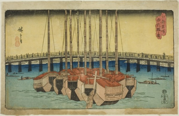 View of Eitai Bridge (Eitaibashi no zu), from the series "Famous Places in Edo (Koto...,c. 1835/38. Creator: Ando Hiroshige.
