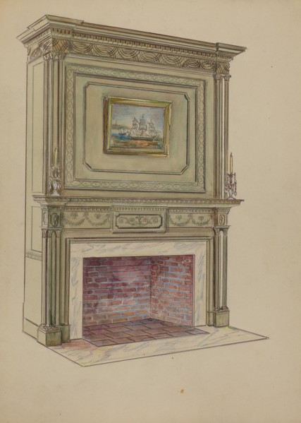 Fireplace, c. 1936. Creator: Charles Squires.