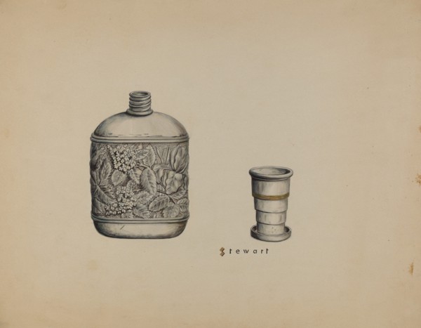 Silver Whiskey Flask, c. 1937. Creator: Robert Stewart.