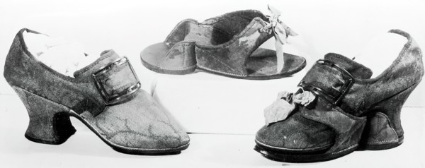 Pair of Shoes with Buckles and Pattens (Overshoes), England, c.1760s.
