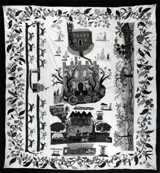 Bedspread (Scenes of English Country Life), England, c. 1830.