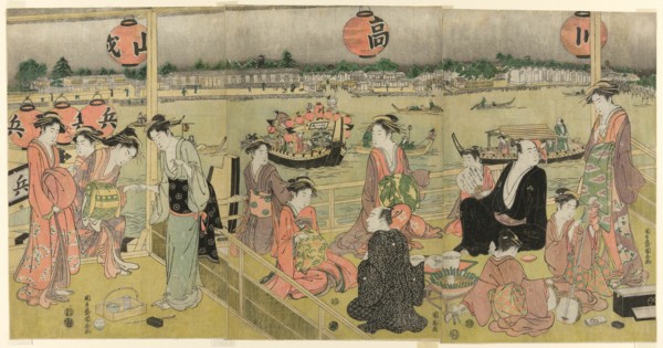 A Banquet in a Pleasure House on the Bank of the Okawa (Okawa bata giro jo no yusen), c. 1792.