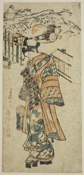 Visiting (Kayoi) - a parody of Shosho visiting Komachi, c. 1740s. Attributed to Mangetsudo.