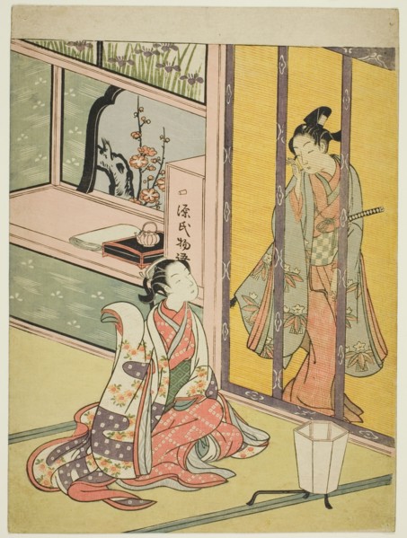 Young Man and Woman Talking through a Bamboo Blind, c. 1768. Attributed to Suzuki Harunobu.