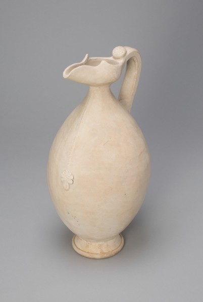 Ovoid Ewer with Flaring, Beak-Shaped Spout, Floral Medallion, and Zipper-like Band with Palmette, Tang dynasty (A.D. 618-907), 8th century.