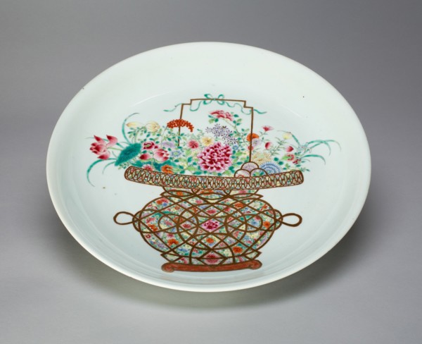 Famille-Rose 'Flower Basket' Dish, Qing dynasty (1644-1911), 18th century.