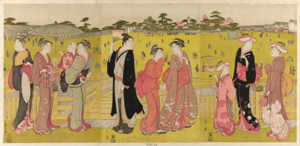 Strolling near Mihashi in Ueno, late 18th-early 19th century.