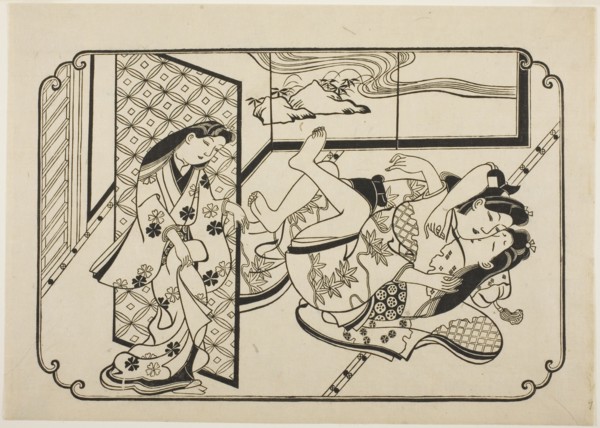 A Courtesan with Her Client, the first sheet of an untitled erotic picture album, c. 1673/81.