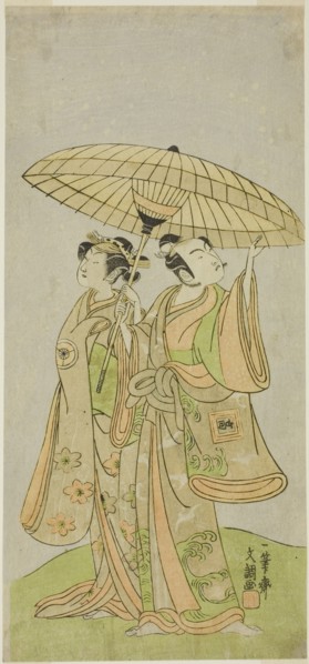The Actors Ichikawa Komazo II as Chunagon Yukihira (right), and Iwai Hanshiro IV as Murasame (left), in the Play Kuni no Hana Ono no Itsumoji, Performed at the Nakamura Theater in the Eleventh Month, ...
