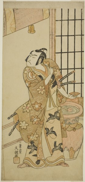 The Actor Sawamura Sojuro II as Kudo Suketsune (?) in the Play Edo no Hana Wakayagi Soga (?), Performed at the Ichimura Theater (?) in the Second Month, 1769 (?), c. 1769.