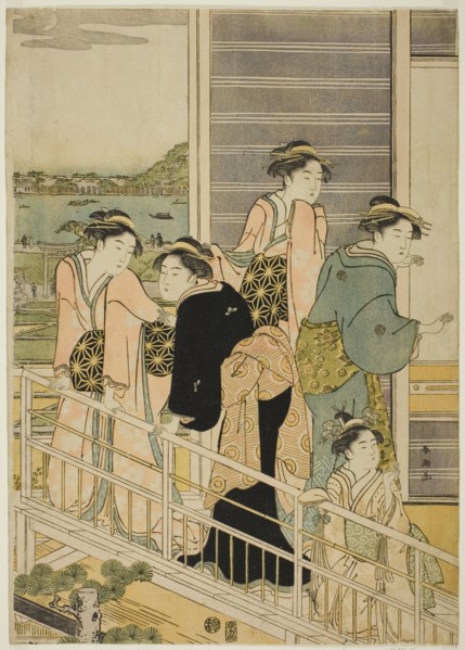 Women on a Balcony of a Yoshiwara Teahouse, c. 1780s.