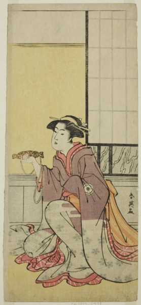 The Actor Iwai Hanshiro IV as Yae (?), in the Play Sugawara Denju Tenarai Kagami (?), Performed at the Kiri Theater (?) in the Seventh Month, 1788 (?), c. 1788.