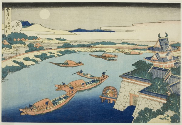 Moonlight on the Yodo River (Yodogawa), from the series "Snow, Moon and Flowers (Setsugekka)", Japan, c. 1833.