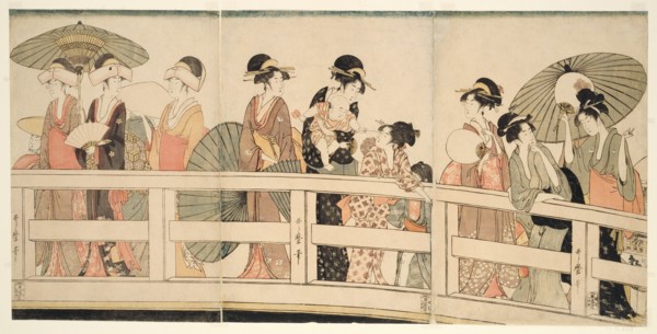On top and beneath Ryogoku Bridge (Ryogokubashi no ue, shita), Japan, c. 1795/96.