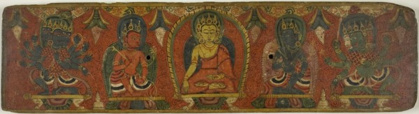 Manuscript Cover with Buddha, Two Bodhisattvas and Two Protective Deities (Lokapalas), c. 1575.