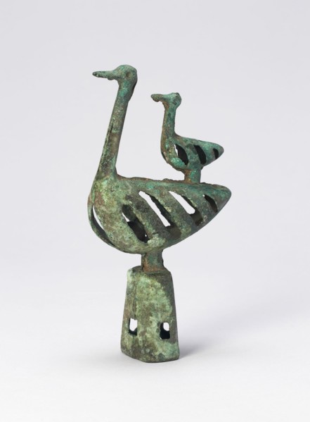 Pole Top with Double Bird-Shaped Bell (one of pair), 6th/4th century B.C. Made by herding tribes in modern Northern China or Inner Mongolia.