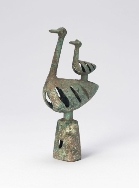 Pole Top with Double Bird-Shaped Bell (one of pair), 6th/4th century B.C. Made by herding tribes in modern Northern China or Inner Mongolia.