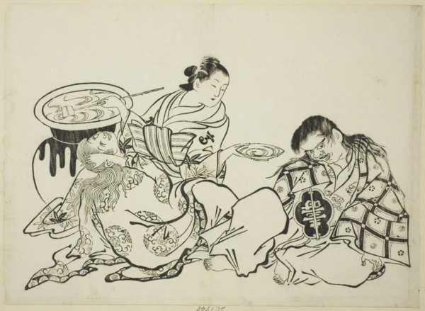 Courtesan Plying Shojo with Sake, no. 4 from a series of 12 prints, c. 1708.