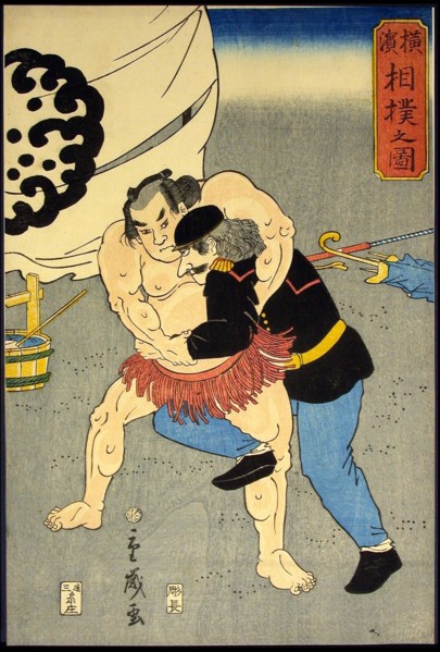 Picture of a Sumo Wrestling Match in Yokohama (Yokohama sumo no zu), 1861.