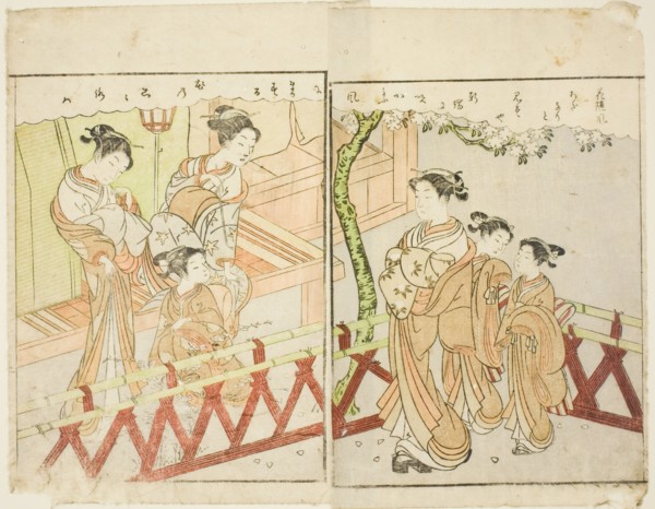 Double-page Illustration from Vol. 2 of "Picture Book of Spring Brocades (Ehon haru no nishiki)", 1771.