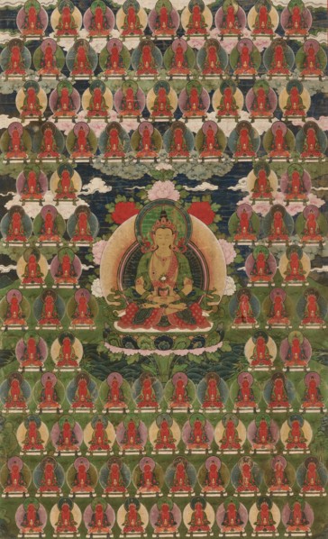Painted Banner (Thangka) of Amitayus Buddha Surrounded by One Hundred Buddhas, 19th century.