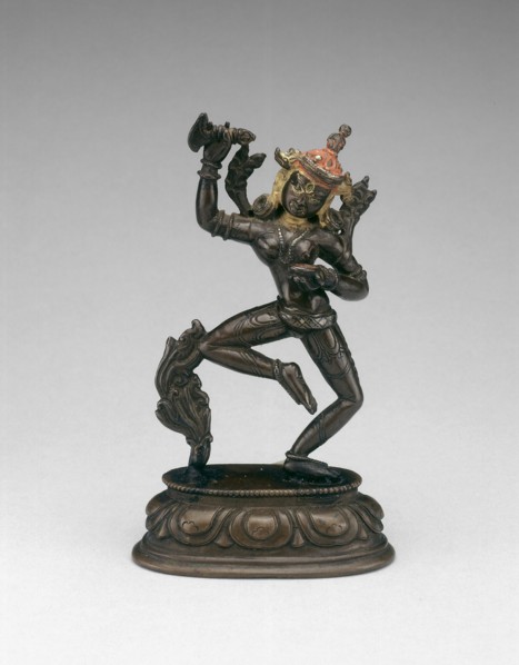 Goddess Vajravarahi Dancing with Chopper (karttrika) and Skullcup (kapala), 15th century.
