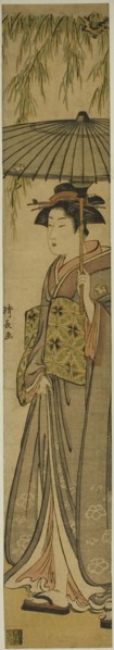 Geisha Carrying a Parasol under a Willow Tree, c. 1784.