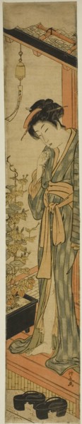 Woman Admiring Morning Glories while Brushing Her Teeth, c. 1779.