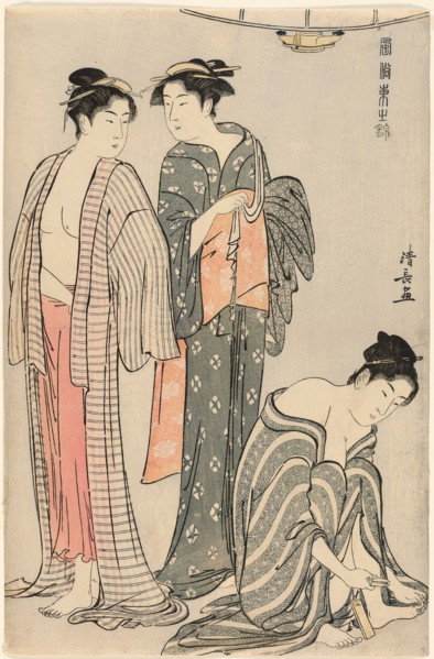 Three Women after a Bath, from the series "A Brocade of Eastern Manners (Fuzoku Azuma no nishiki)", c. 1783/84.