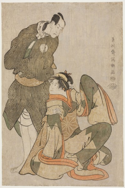 The actors Iwai Hanshiro IV (R) as Ohan of the Shinanoya and Bando Hikosaburo III (L) as Obiya Choemon, 1794.