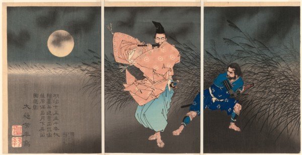 Fujiwara no Yasumasa Playing His Flute in the Moonlight, About 1883.