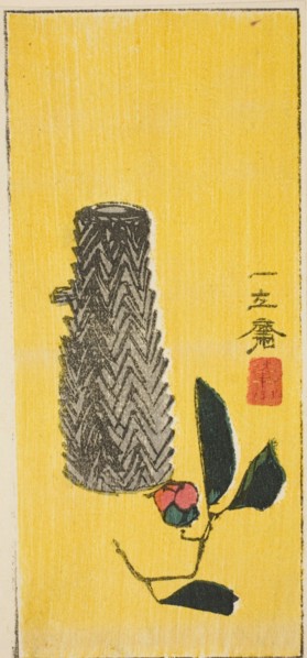Camellia and basket, section of an untitled harimaze sheet, c. 1850s.