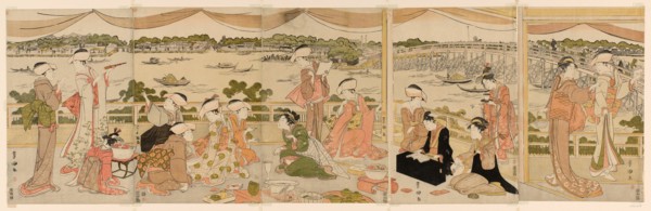 Recital on a verandah overlooking Sumida River, c. 1790/95.