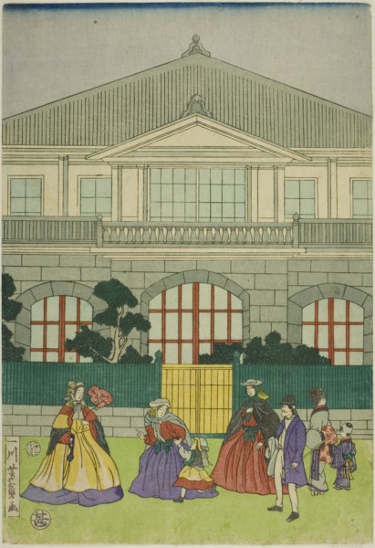 Residence of French Merchant at Port of Yokohama (Yokohama ko Furansu shokan no zu), 1866.