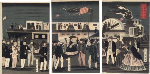 Arrival and Departure of an American Steamship (Amerikakoku jokisha orai), 1861.