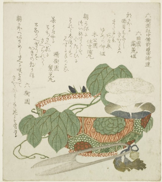 Bowl, scissors, and morning glories, c. 1820.