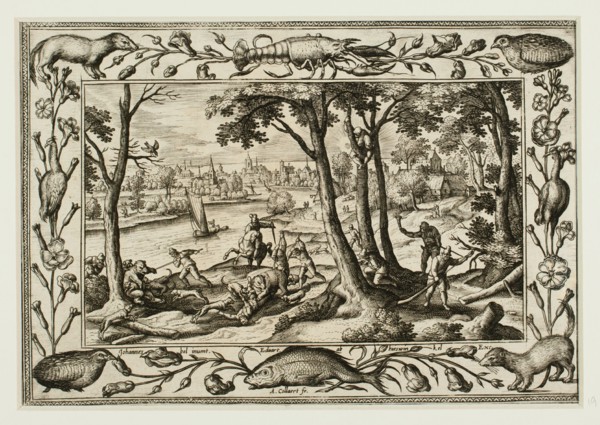 Bear Hunt, from Landscapes with Old and New Testament Scenes and Hunting Scenes, 1584.