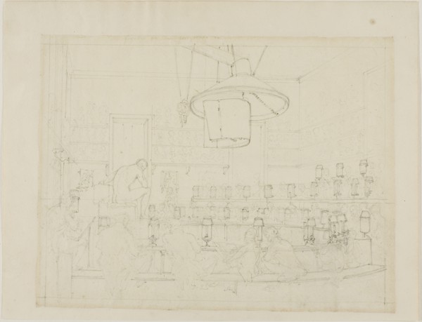 Study for Drawing from Life at the Royal Academy, Somerset House, from Microcosm of London (recto); Study for Drawing from Life at the Royal Academy, Somerset House, from Microcosm of London, c. 1808.