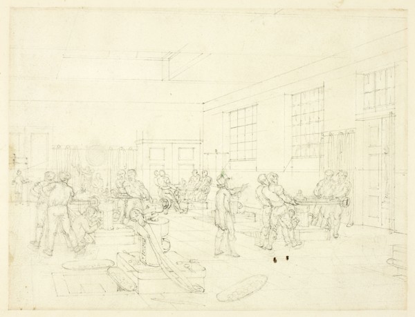 Study for The Mint, from Microcosm of London (recto); Sketch of Courtyard (verso), c. 1809.