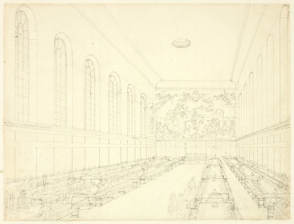 Study for Chelsea Hospital, from Microcosm of London, c. 1810.