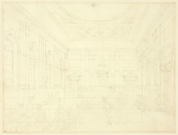 Study for South Sea House, Dividend Hall, from Microcosm of London, c. 1810.