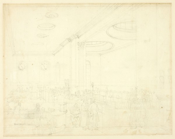 Study for Lloyd's Subscription Room, from Microcosm of London, c. 1809.