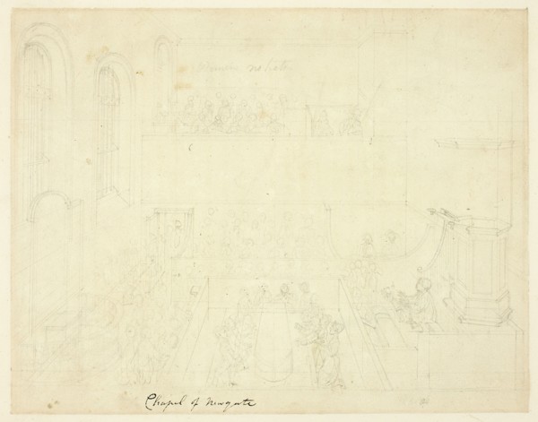 Study for Chapel of Newgate, from Microcosm of London, c. 1809.