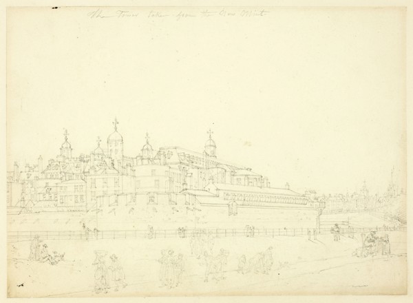 Study for The Tower Taken from the New Mint, from Microcosm of London, c. 1809.