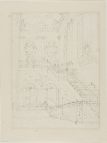 Study for The Hall and Staircase, British Museum, from Microcosm of London, c. 1808.