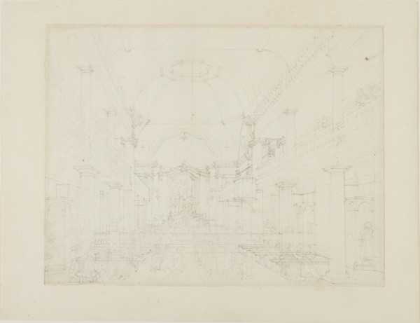 Study for The Roman Catholic Chapel, Lincoln's Inn Fields, from Microcosm of London, c. 1808.
