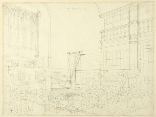Study for Court of Exchequer, from Microcosm of London, c. 1808.